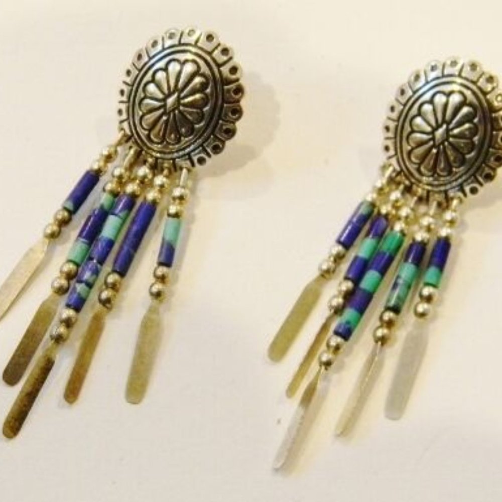 Q.T Quoc Turquoise Lapis sterling silver earrings Navajo Native